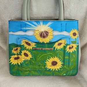 SOLD-Steve Madden CUSTOMIZED Sunflower Design Blue and Green Satchel
